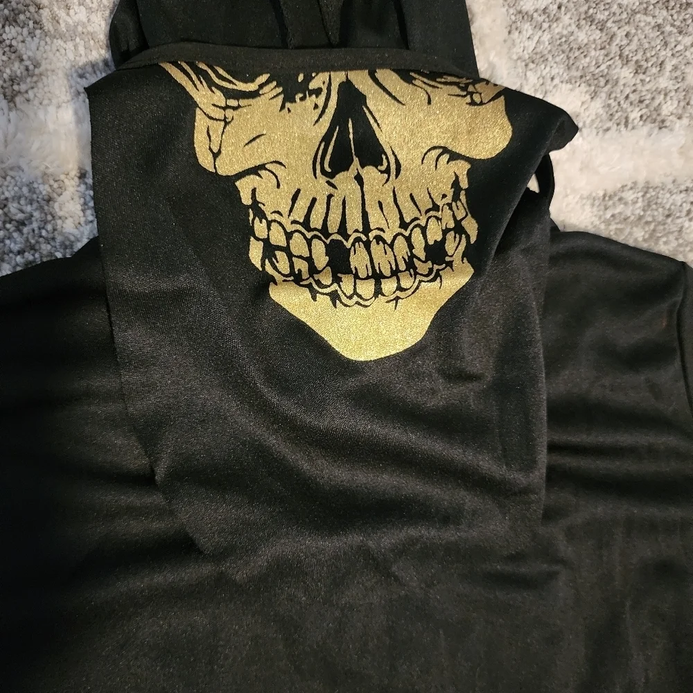 Gold Skull Ninja Warrior Halloween Costume Cosplay Child's Size 8-10 Unisex EUC